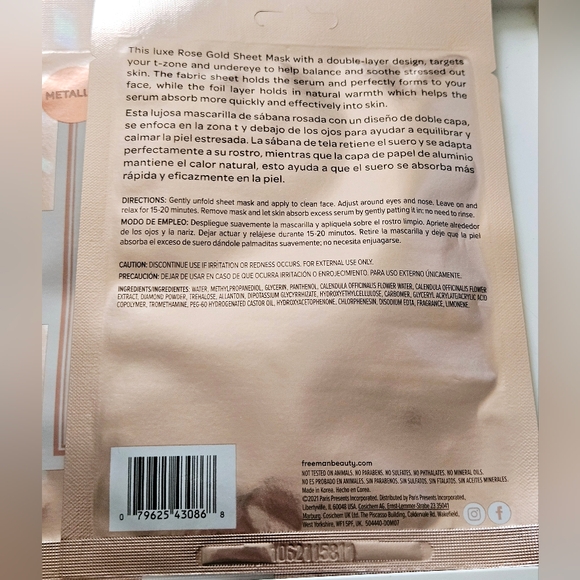 NWT FREEMAN BEAUTY ROSE GOLD SHEET MASK SET OF 4! - Picture 5 of 7